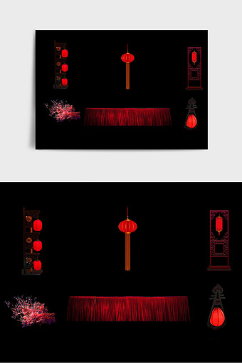 新中式红色简约婚礼元素图片