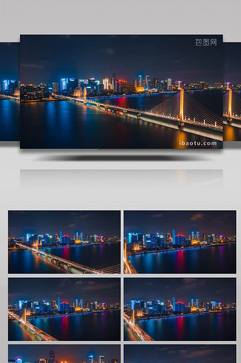 4K航拍前进延时杭州三桥CBD车流车道图片