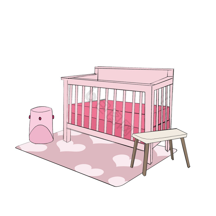 粉婴儿房插画图片
