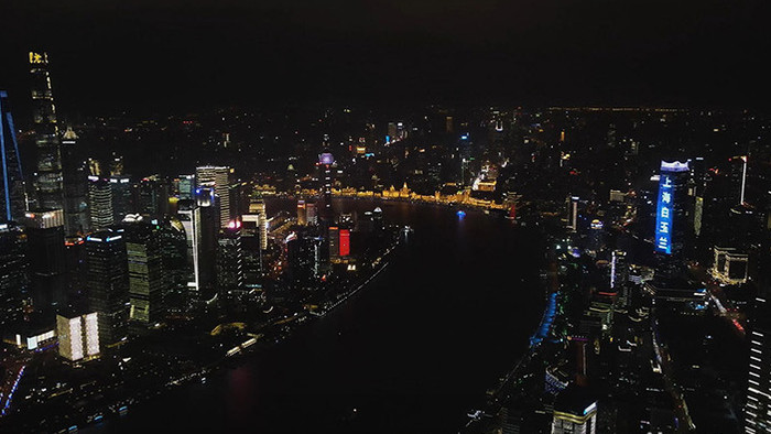 4k上海陆家嘴地标东方明珠城市夜景航拍