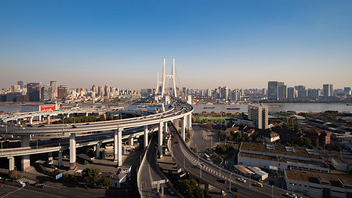 8k上海南浦大桥城市地标交通车流延时摄影