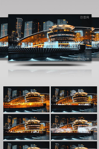 8K大气杭州大剧院灯光秀夜景图片