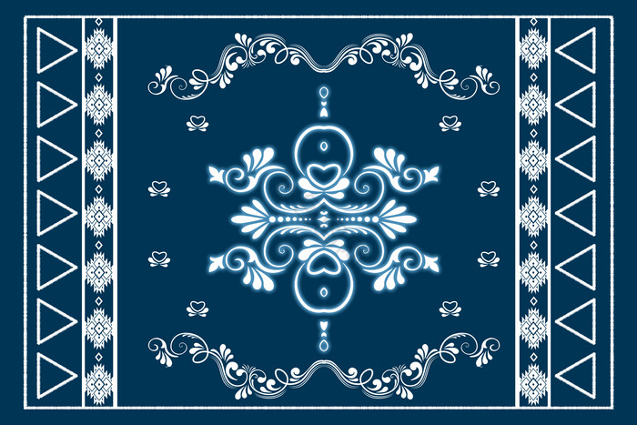 中式民族风扎染蓝色印花纹图案地毯图片