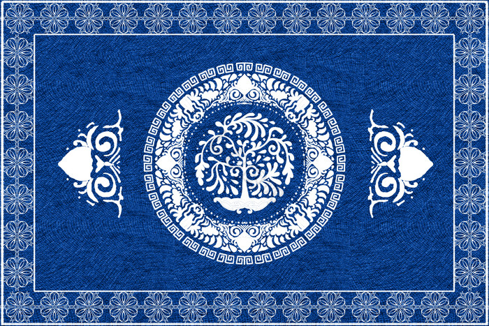 蓝色扎染布料少数民族艺术风格花纹地毯图片