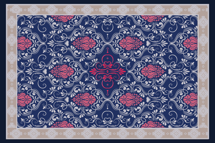 东方羊毛民族风扎染蓝色印花纹图案地毯图片