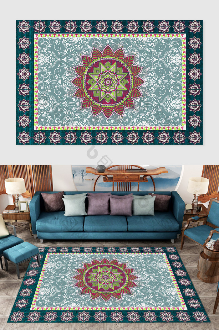 轻奢高级民族风摩洛哥客厅印花花纹地毯