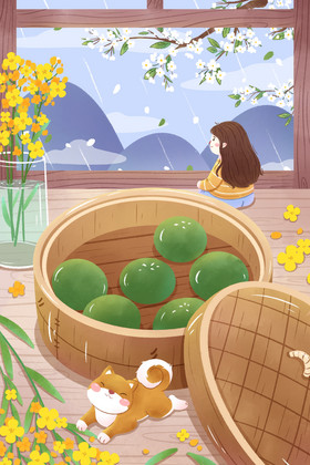 寒食节青团插画图片