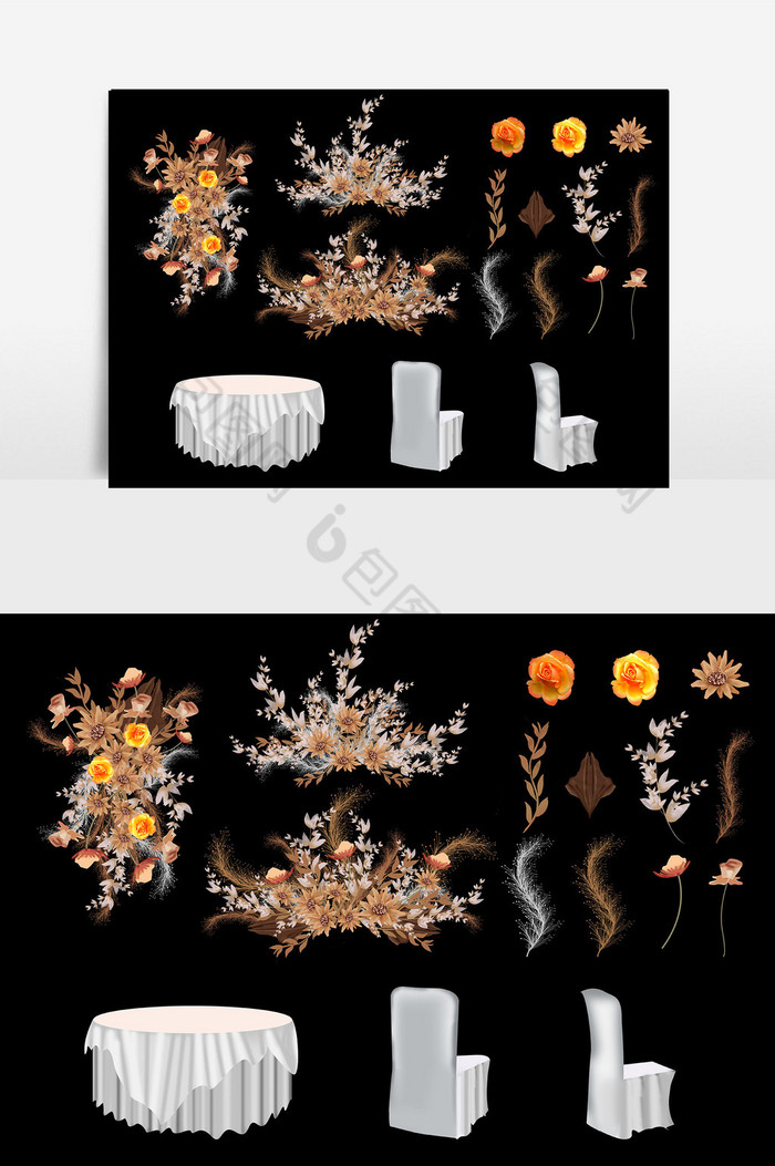 棕色森系花艺道具组合婚礼元素图片图片