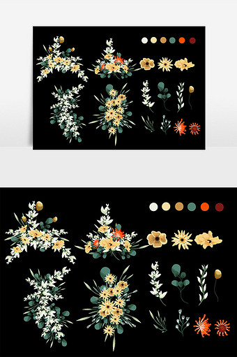 绿配黄森系花朵组合婚礼元素图片