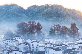 徽派建筑江西篁岭旅游清晨景色