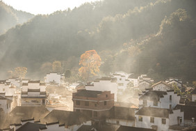 江西篁岭清晨旅游徽派建筑