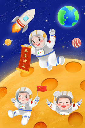 航天日宇航员登陆月球插画图片
