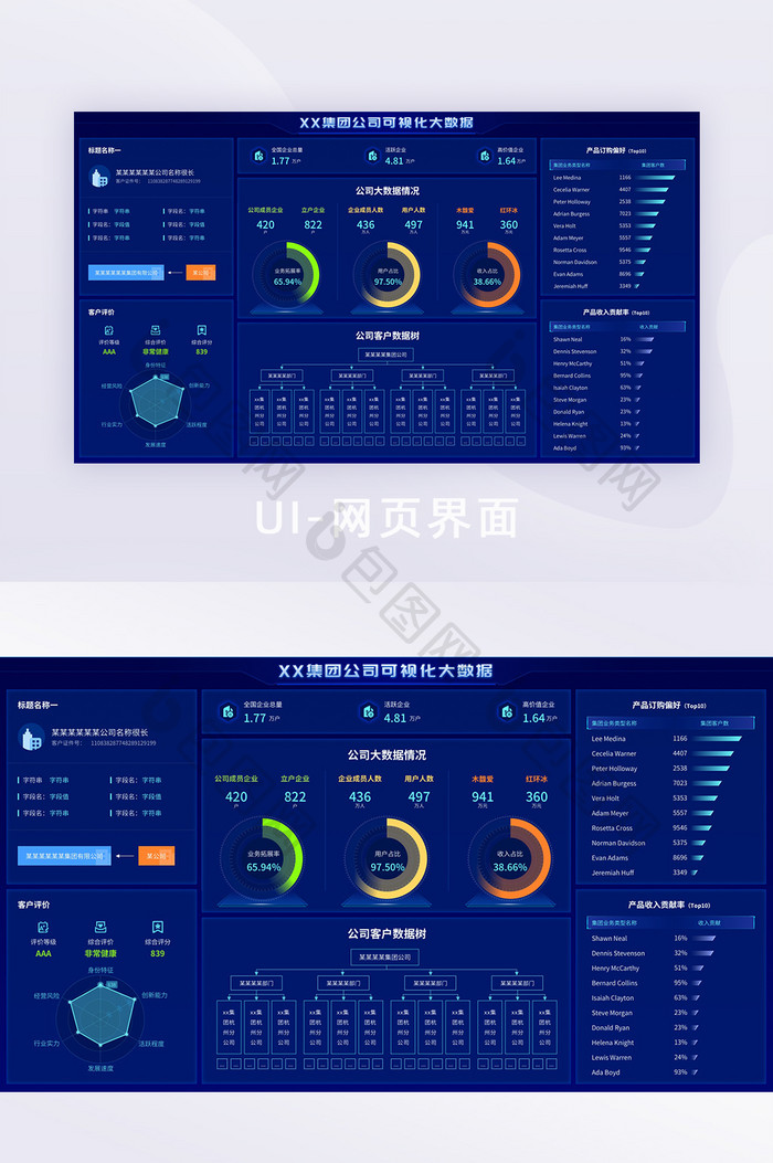 深蓝色可视化数据大屏公司UI界面