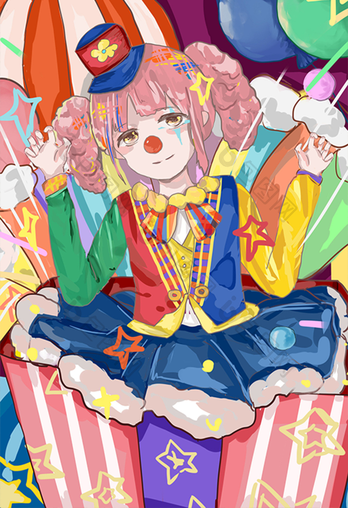 愚人节马戏团小丑少女插画图片