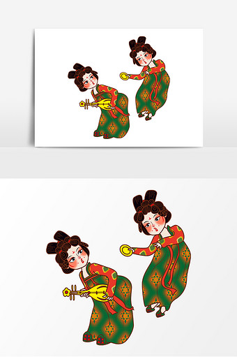 唐宫夜宴小胖妞卡通可爱元素