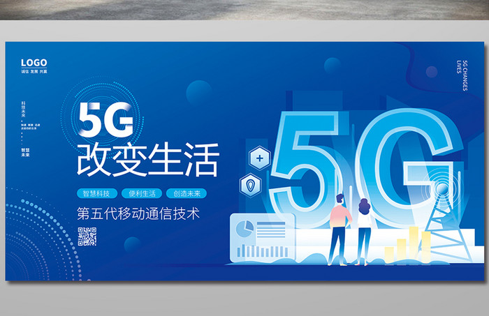 蓝色5G改变生活科技展板设计