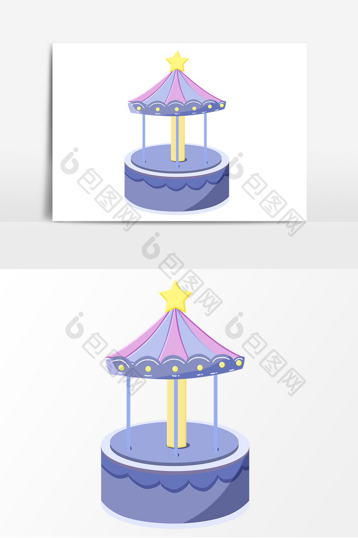 童书卡通旋转木马元素