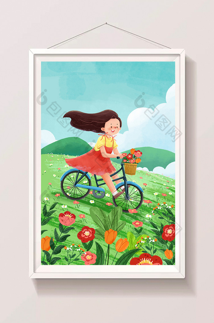 春天出游柒单车节气插画图片图片
