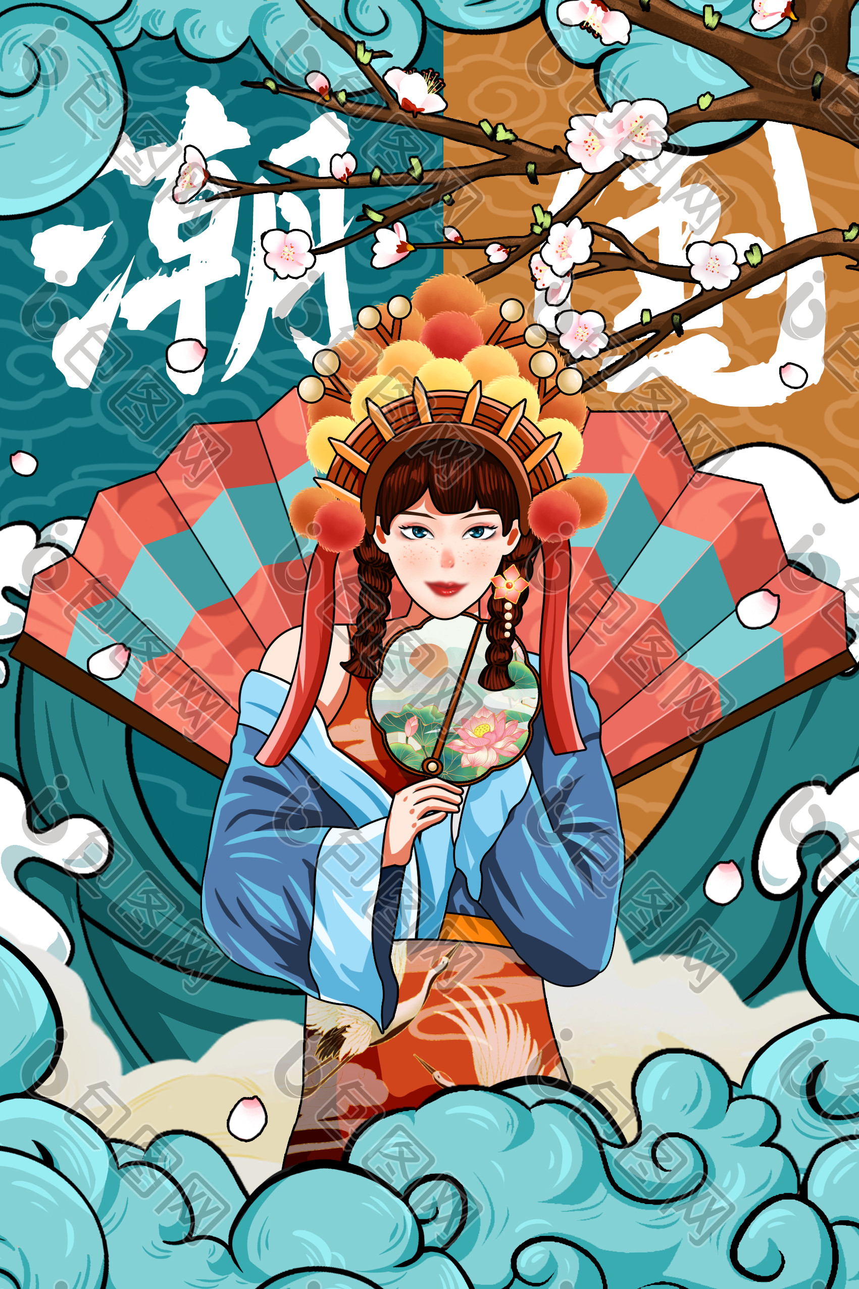 中国风国潮三八妇女节女王女神插画