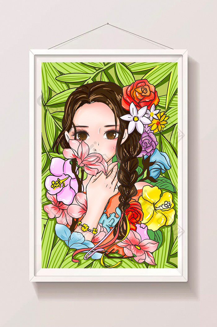 春天春暖花开女人百花香插画图片图片