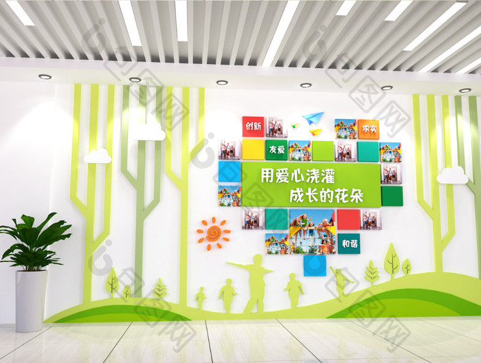 幼儿园绿色矢量格式方案实施立体校园文化墙