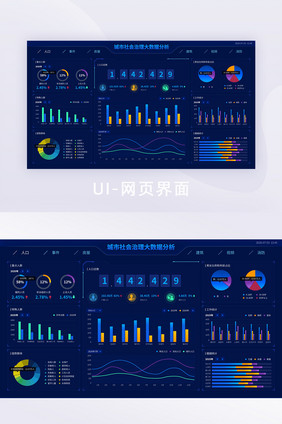 深蓝色智慧城市社会治理可视化大数据界面