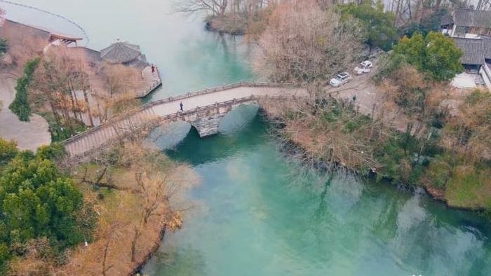 4K唯美航拍杭州西湖十景茅家埠景区