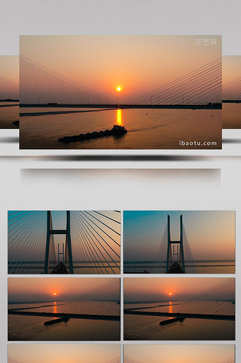 大气震撼航拍长江大桥日落图片