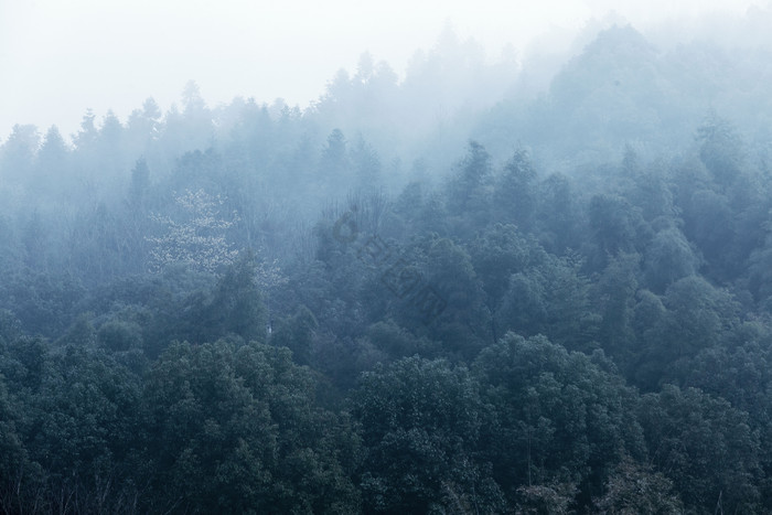 云雾中连绵山脉大山图片