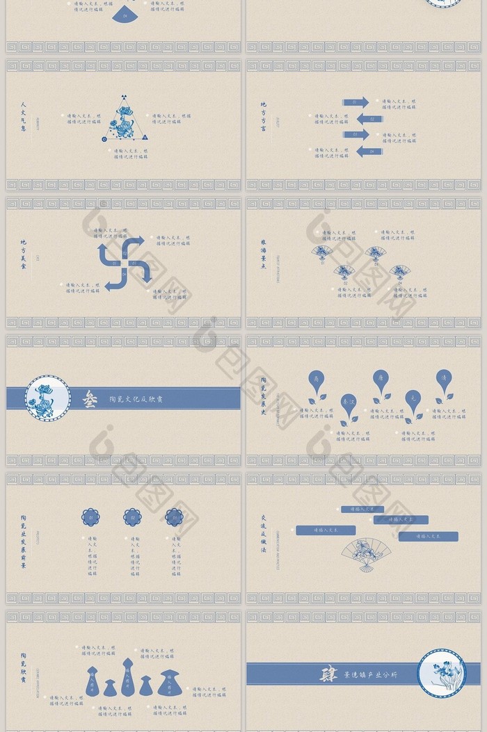 青花扎染国潮城市介绍PPT模板