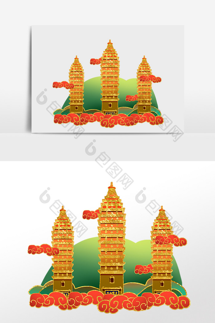 国潮风知名景点大理三塔