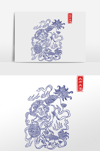 蓝色青花瓷太师太保中国风图片