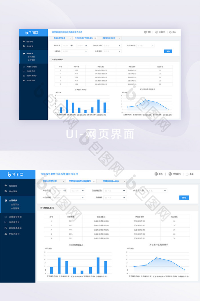 白色简约后台管理功能UI网页界面