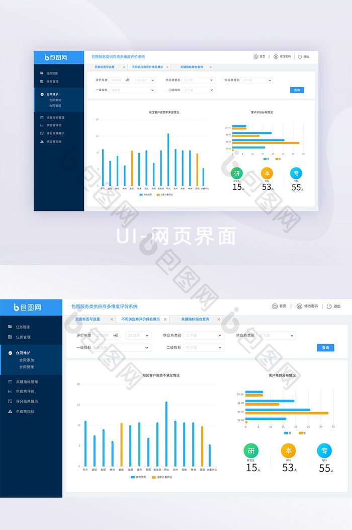 蓝色后台管理系统数据统计UI网页界面