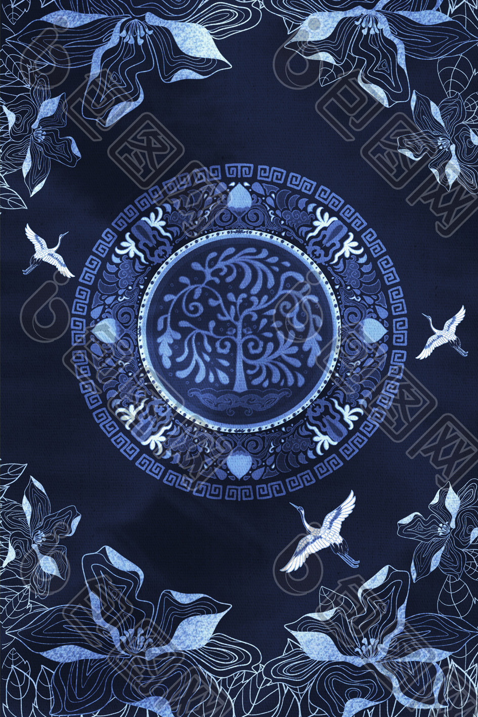 蓝色抽象扎染印花图案客厅装饰画