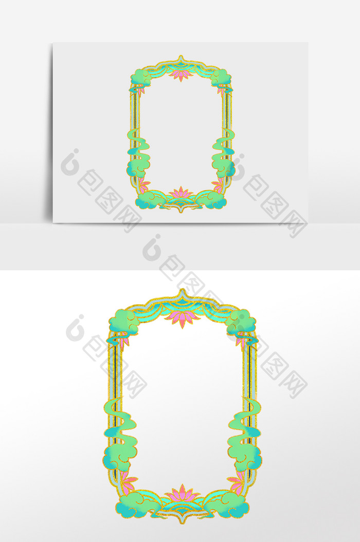 国潮烫金祥云绿色边框