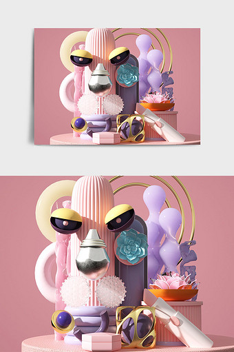 彩色38女王节抽象设计展示C4D创意场景图片