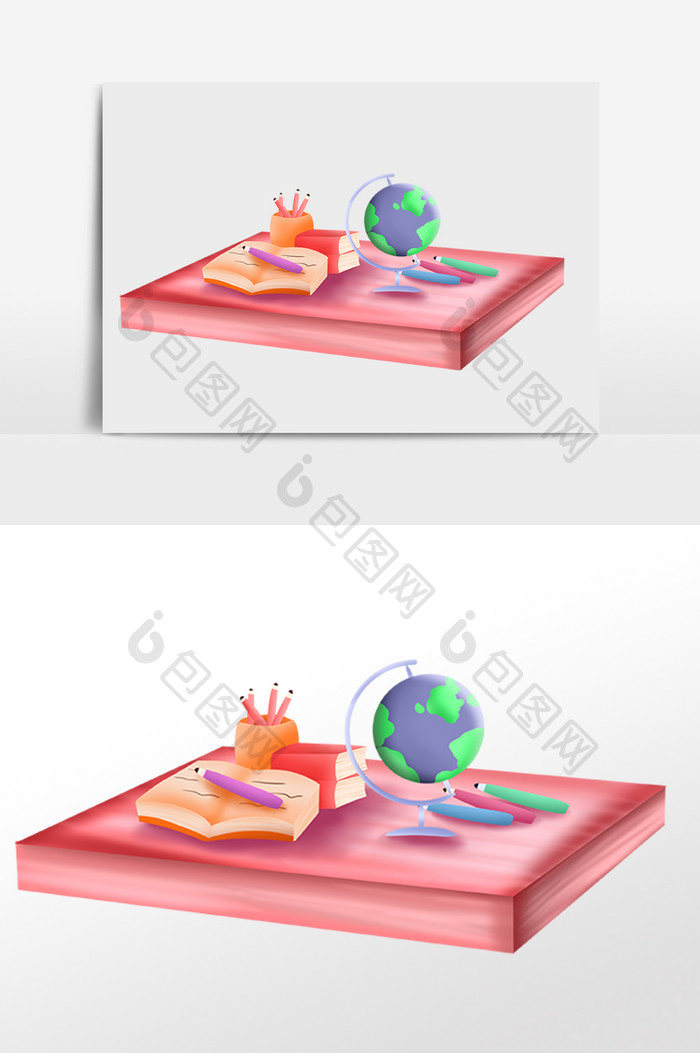 卡通手绘开学季学习桌