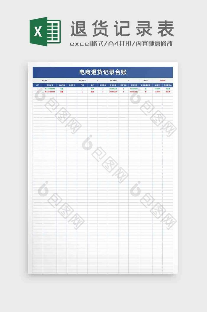 电商退货记录台账记录表Excel模板