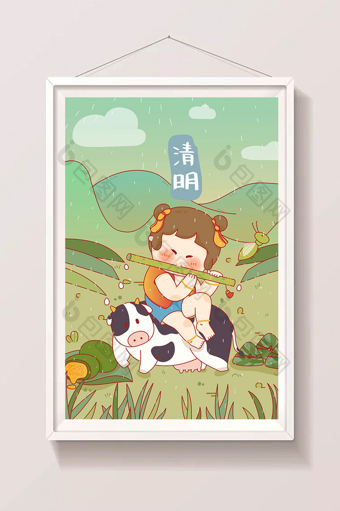 清明二十四节气传统节日绿色中国风插画