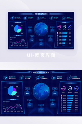 深蓝色简约风数据可视化后台网页UI界面图