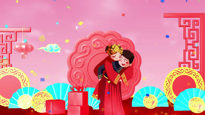 中式婚礼卡通视频背景AE模板