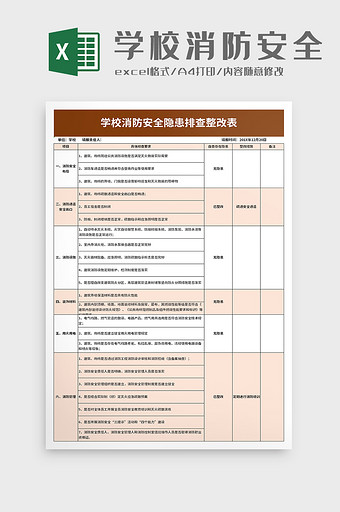 学校消防安全隐患排查整改表excel模板图片