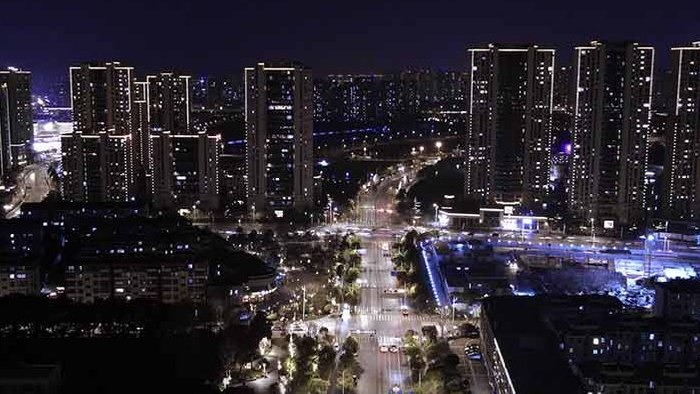 4K航拍江宁区城市夜景延时摄影蓝冰色调