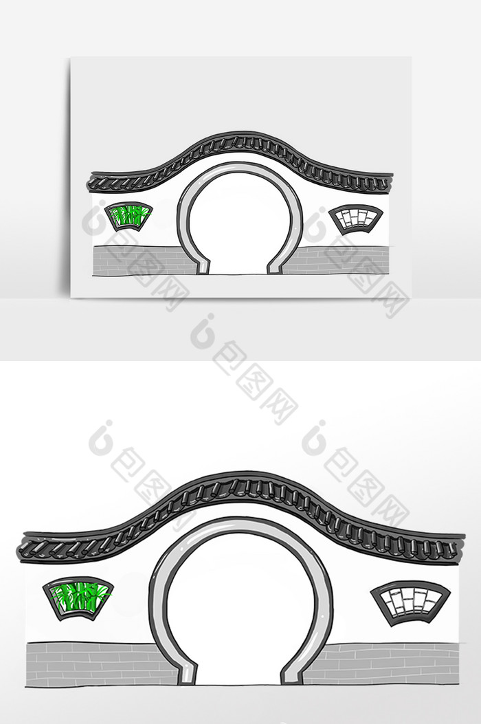 古代院墙拱门圆门图片