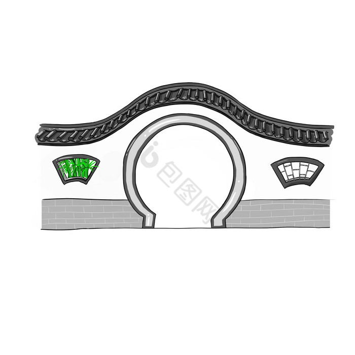 古代院墙拱门圆门png下载-包图网