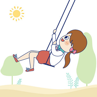 小清晰温馨可爱卡通踏春女孩荡秋千gif图