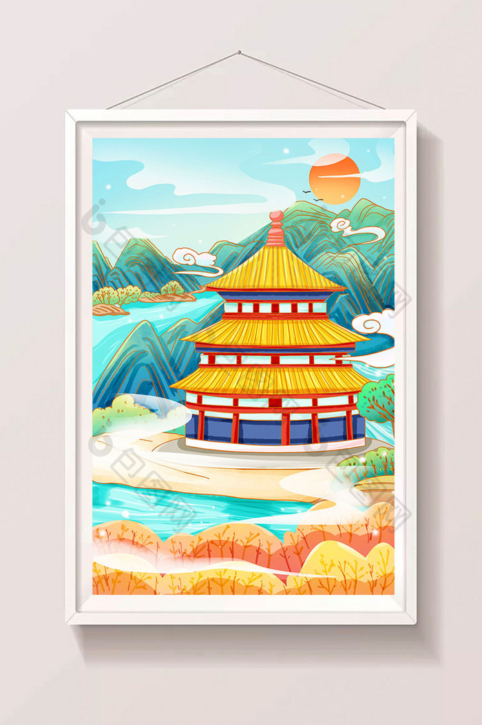 清明时节国潮建筑插画