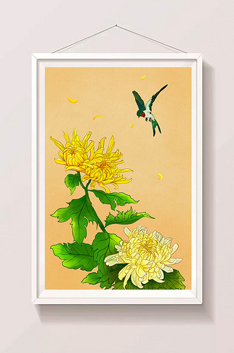 黄色温馨菊花插画图片