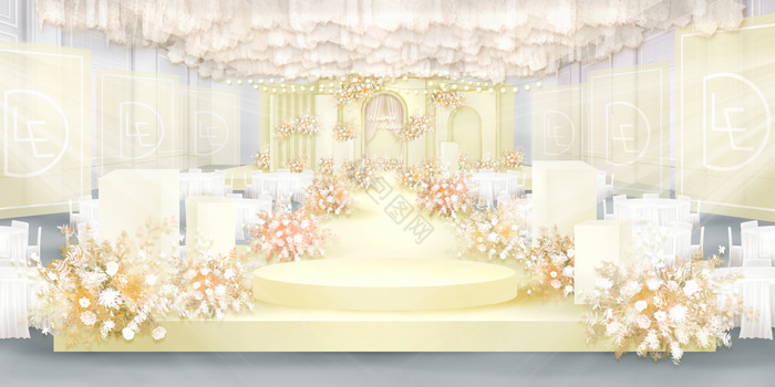 新中式浅香槟蛋糕婚礼效果图图片
